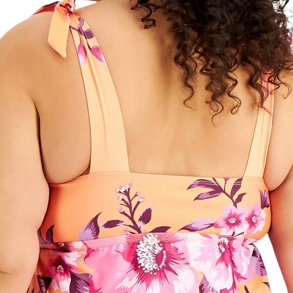 Becca Womens In Full Bloom Printed Tankini Swim Top Orange Multi Size 0X (14/16) - Picture 4 of 5